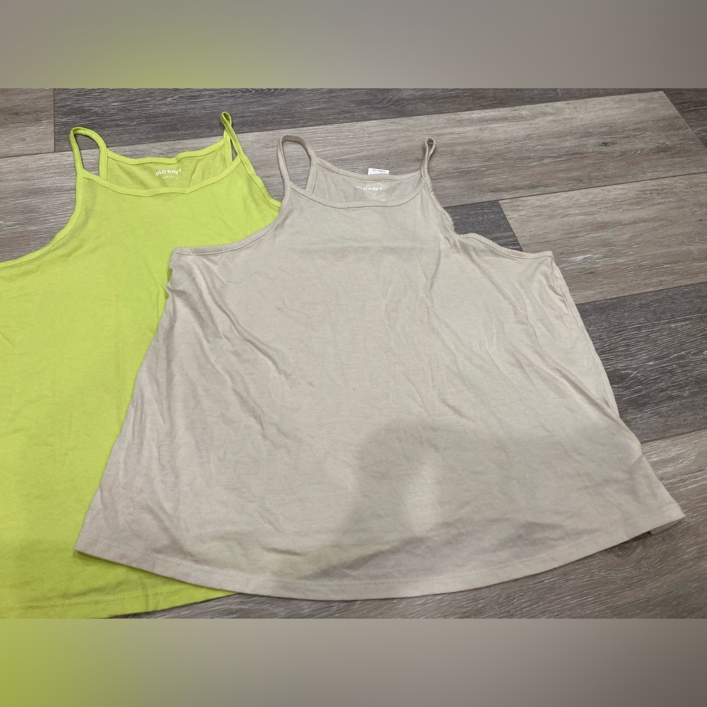 Old Navy Spaghetti Strap Shirt Bundle Lot- Cream and Neon Green Large Cotton - Picture 7 of 10